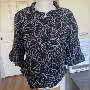VINTAGE Nicole Miller Black Gray 3/4 Ruffle Jacket Size 6